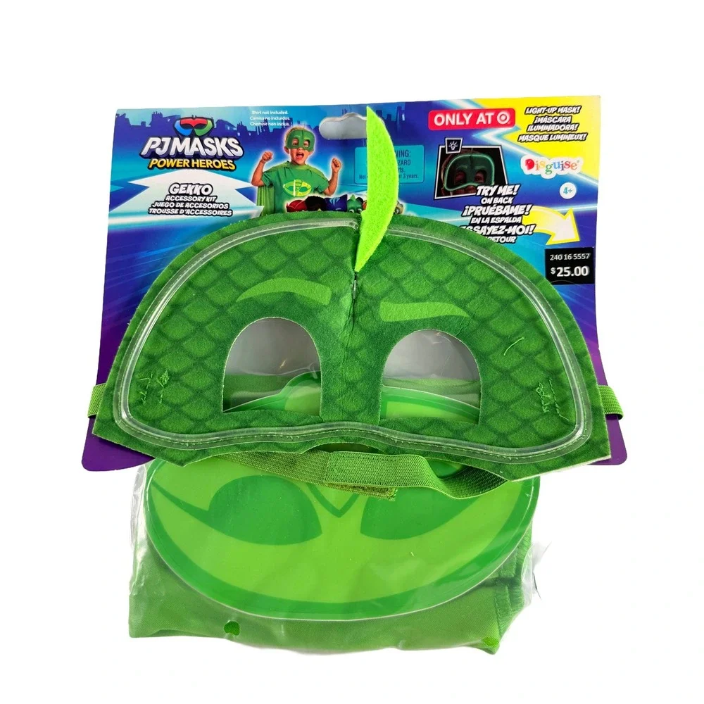PJ Masks Power Heroes Gekko Light-Up Mask & Cape Accessory Kit Disguise New